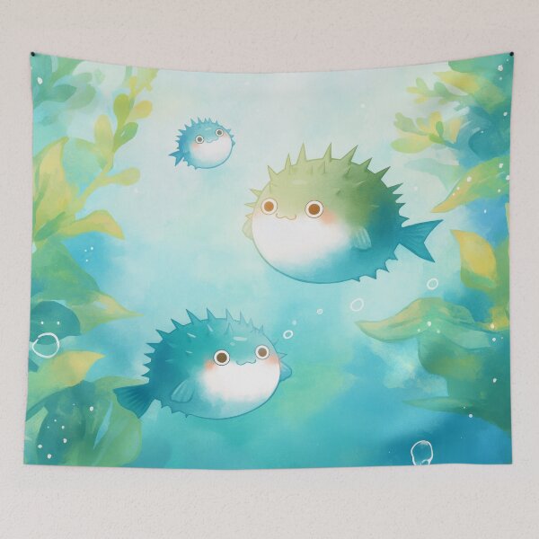 Item preview, Pufferfish Family Drifting in the Kelp Forest designed and sold by AshiraCreations.
