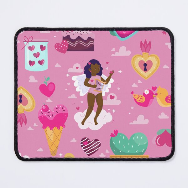 Item preview, valentines black cherub african angel harp arrow clouds designed and sold by Gossip Rag.
