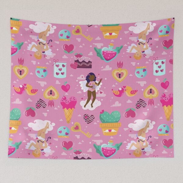Item preview, valentines black cherub african angel harp arrow clouds designed and sold by Gossip Rag.