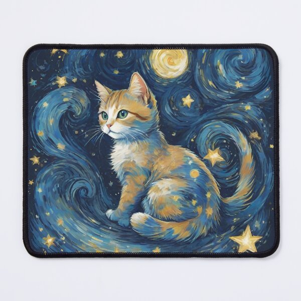 Item preview, Van Gogh's Starry Night Inspired Cat Painting | Whimsical Feline Art with Starry Sky | Artistic Tribute to Van Gogh | Vibrant Cat and Night Sky Illustration designed and sold by PaintedPixels01.