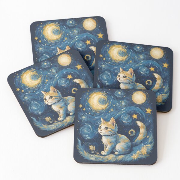 Item preview,  Elaborated Title: Van Gogh's Starry Night Inspired Cat Painting | Whimsical Feline Art with Starry Sky | Artistic Tribute to Van Gogh | Vibrant Cat and Night Sky Illustration designed and sold by PaintedPixels01.