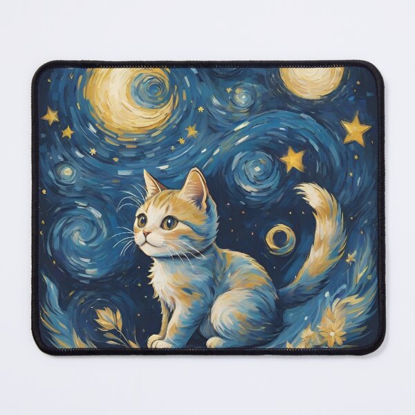 Item preview,  Elaborated Title: Van Gogh's Starry Night Inspired Cat Painting | Whimsical Feline Art with Starry Sky | Artistic Tribute to Van Gogh | Vibrant Cat and Night Sky Illustration designed and sold by PaintedPixels01.