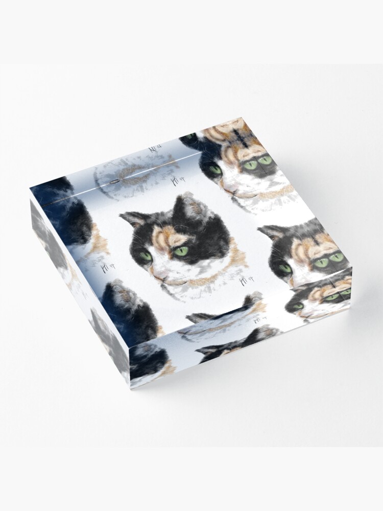 Alternate view of Serious Green Eyes Kittie Cat Acrylic Block
