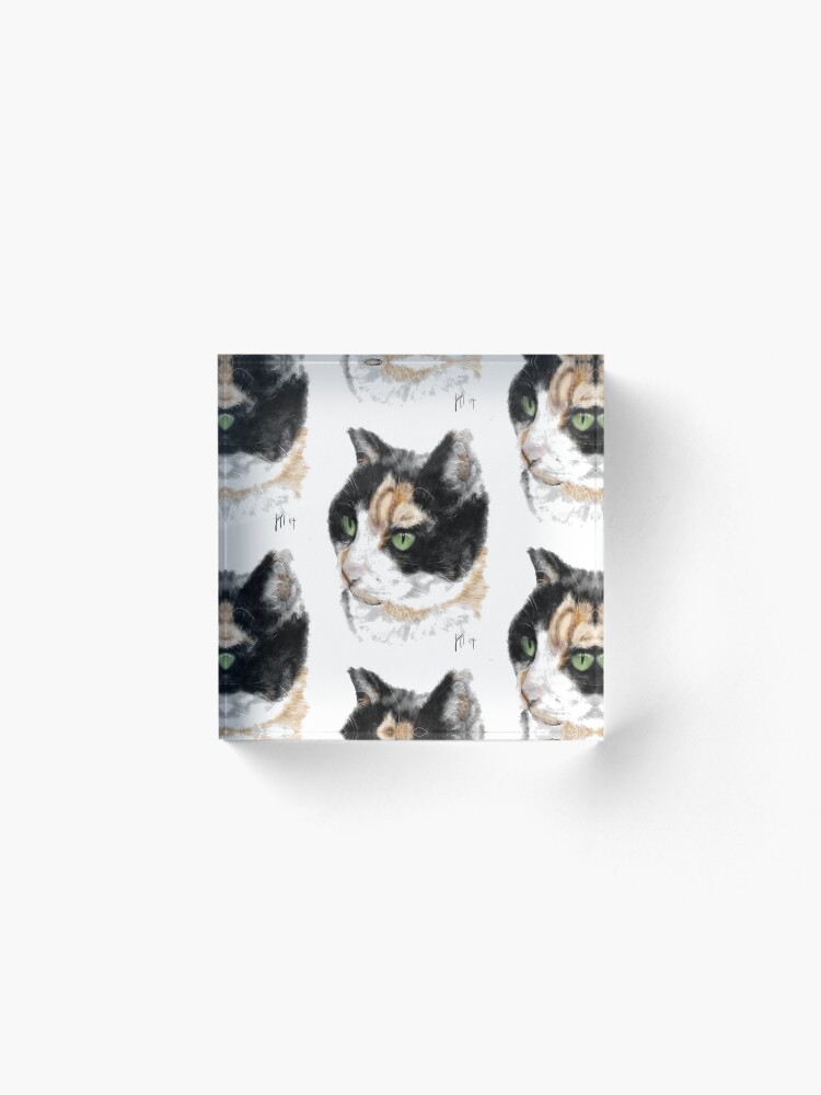 Alternate view of Serious Green Eyes Kittie Cat Acrylic Block
