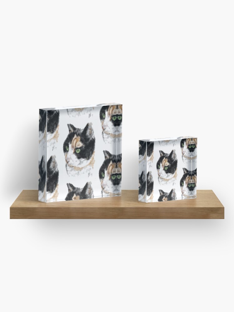 Alternate view of Serious Green Eyes Kittie Cat Acrylic Block