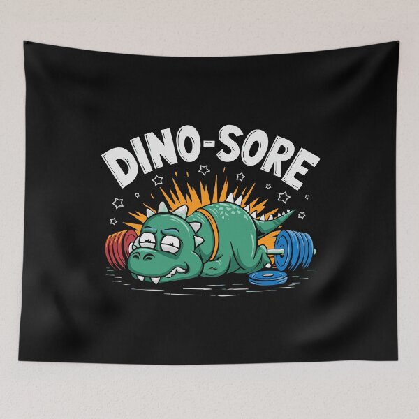Item preview, Funny Dinosaur Gym Workout DINO-SORE sore fitness weights designed and sold by w1ckerman.