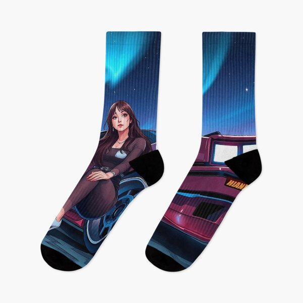 Item preview, Toyota AE86 with a woman, anime/ manga art, northern lights designed and sold by Salimgor Hangaround Music.