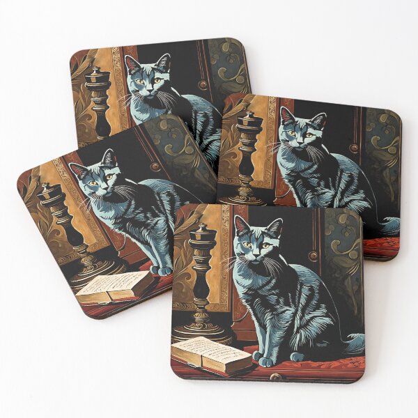 Item preview, Vintage Cat Art: Blue Cat in a Gothic Setting | Animal Art | Gothic Art | Cat Art | Vintage Cat Illustration designed and sold by UnhingedBird.
