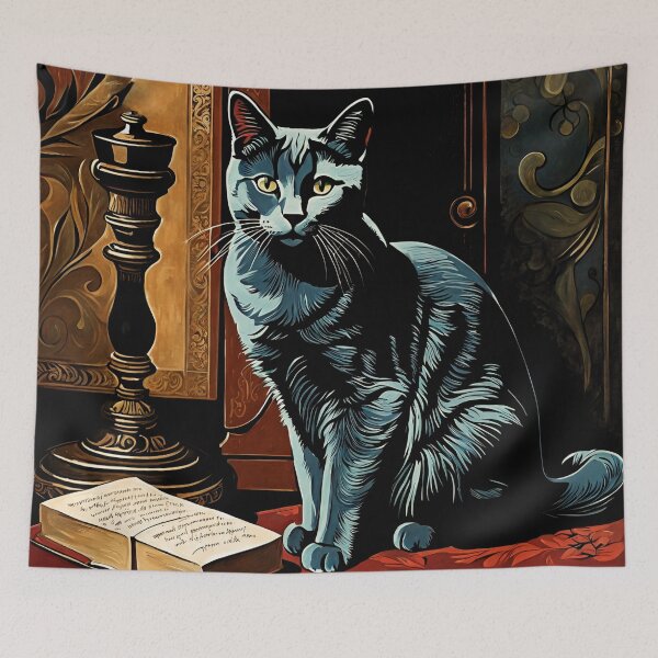 Item preview, Vintage Cat Art: Blue Cat in a Gothic Setting | Animal Art | Gothic Art | Cat Art | Vintage Cat Illustration designed and sold by UnhingedBird.