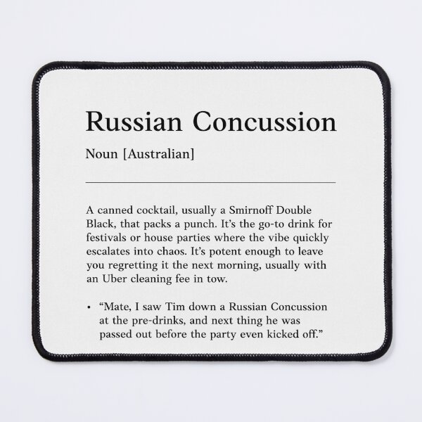 Item preview, Russian Concussion | Black on white | Funny Australian slang, phrase and humor definition designed and sold by Magic Mango.