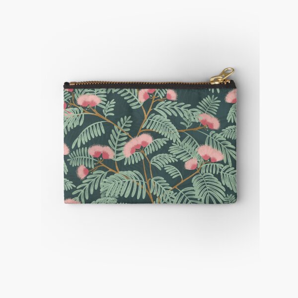 Item preview, Pink mimosa blooming trees Dark teal background designed and sold by trefail.
