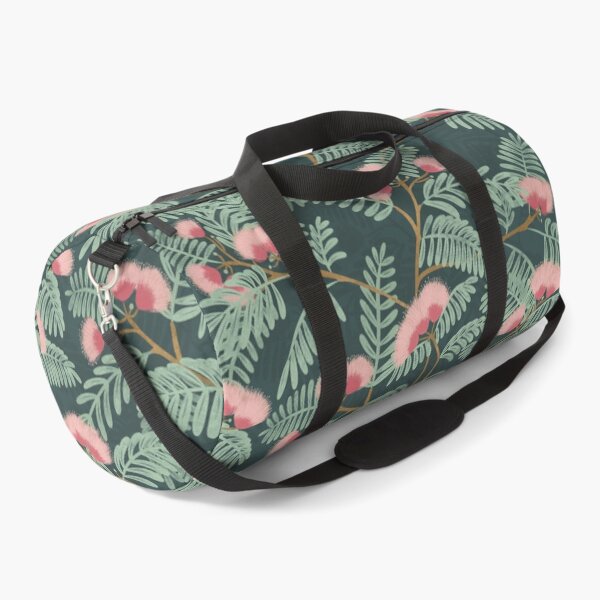 Item preview, Pink mimosa blooming trees Dark teal background designed and sold by trefail.