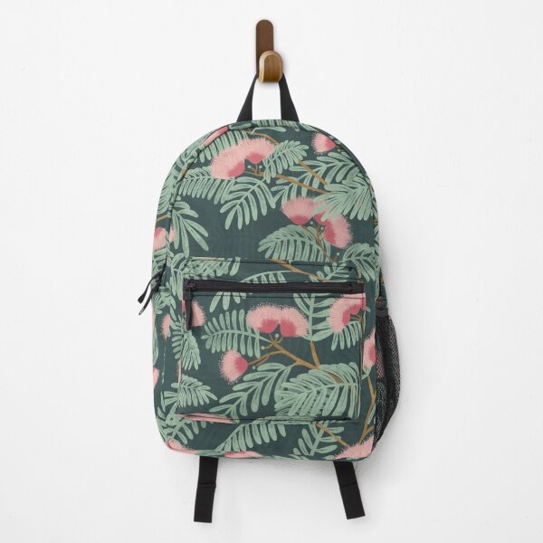 Item preview, Pink mimosa blooming trees Dark teal background designed and sold by trefail.