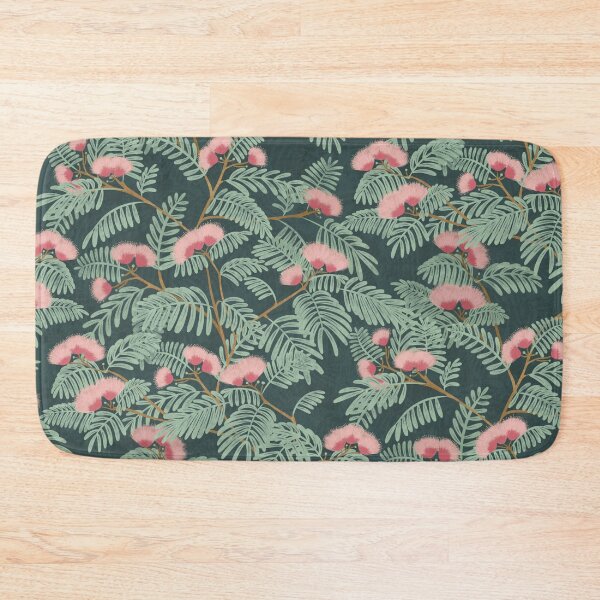 Item preview, Pink mimosa blooming trees Dark teal background designed and sold by trefail.