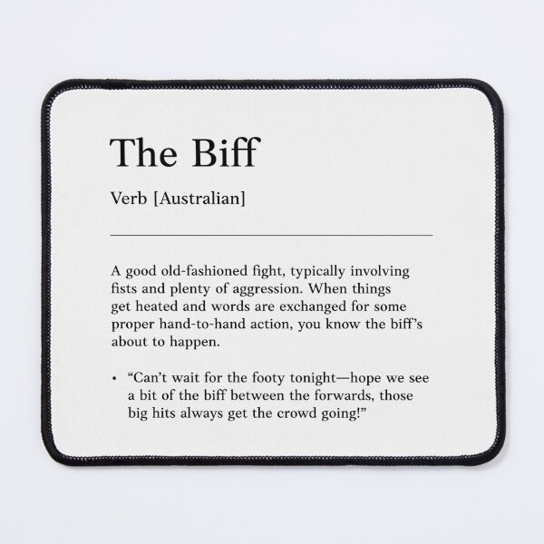 Item preview, The Biff | Black on white | Funny Australian slang, phrase and humor definition designed and sold by Magic Mango.