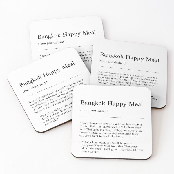 Item preview, Bangkok Happy Meal |  Black on white | Funny Australian slang, phrase and humor definition designed and sold by Magic Mango.