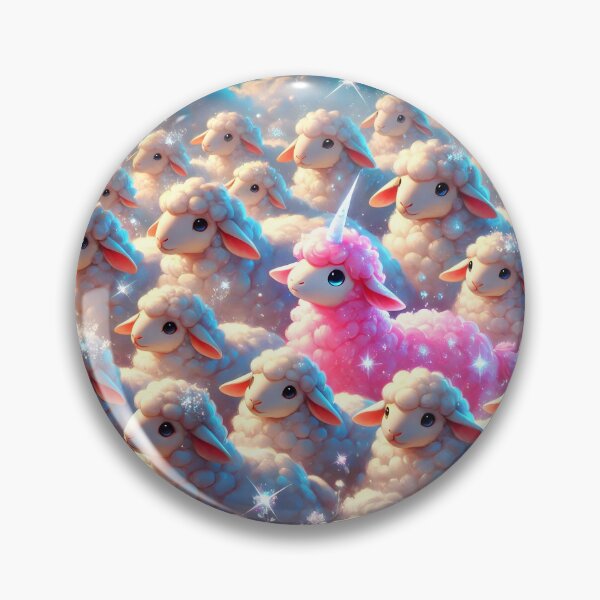 Item preview, Sparkling pink sheepycorn sheep unicorn among ordinary cute white sheeps fantasy digitalart designed and sold by EmeraldeaArt.