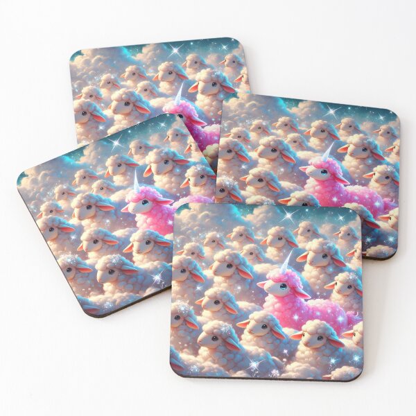 Item preview, Sparkling pink sheepycorn sheep unicorn among ordinary cute white sheeps fantasy digitalart designed and sold by EmeraldeaArt.
