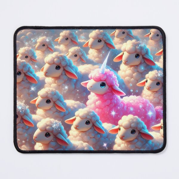 Item preview, Sparkling pink sheepycorn sheep unicorn among ordinary cute white sheeps fantasy digitalart designed and sold by EmeraldeaArt.