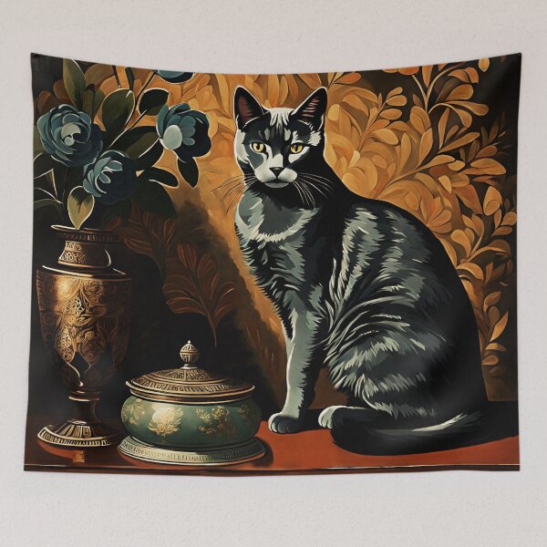 Item preview, Vintage Cat Art: Blue Cat in a Gothic Setting | Animal Art | Gothic Art | Cat Art | Vintage Cat Illustration designed and sold by UnhingedBird.