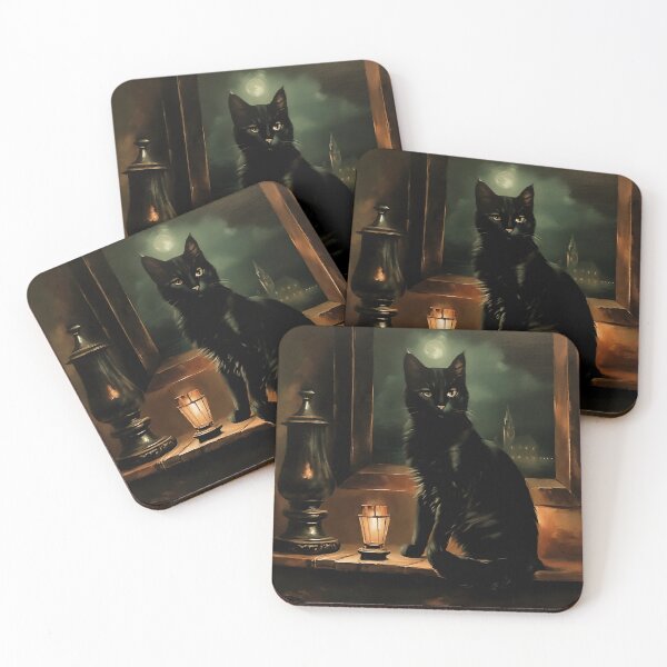Item preview, Vintage Cat Art: Black Cat in a Gothic Setting | Noir Cat Art | Gothic Art | Cat Art | Cat Oil Painting designed and sold by UnhingedBird.