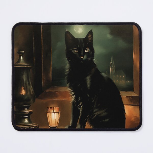 Item preview, Vintage Cat Art: Black Cat in a Gothic Setting | Noir Cat Art | Gothic Art | Cat Art | Cat Oil Painting designed and sold by UnhingedBird.