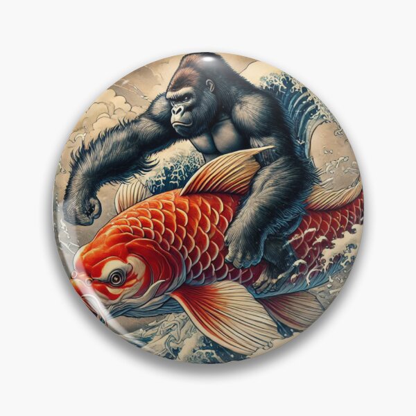 Item preview, A lively gorilla riding an auspicious rising carp designed and sold by B-GORIRA.