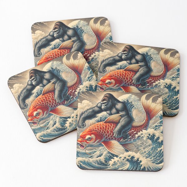 Item preview, A lively gorilla riding an auspicious rising carp designed and sold by B-GORIRA.