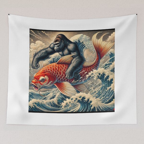 Item preview, A lively gorilla riding an auspicious rising carp designed and sold by B-GORIRA.
