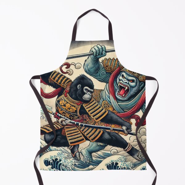 Item preview, Ukiyo-e style depiction of the battle between gorillas and demons designed and sold by B-GORIRA.