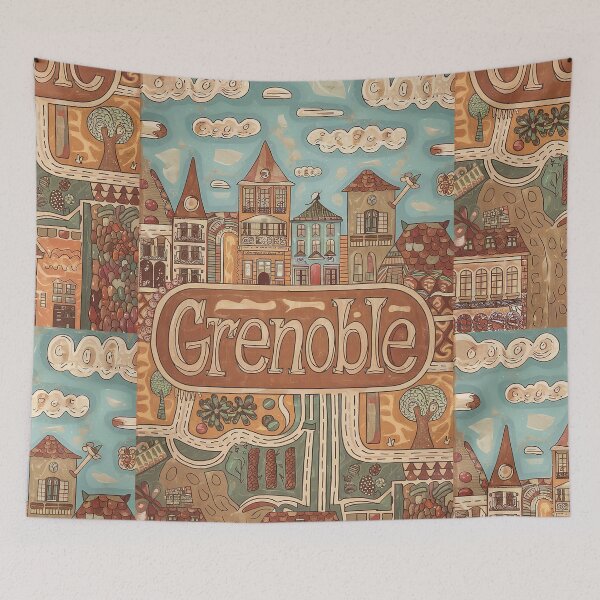 Item preview, Grenoble City of France Whimsical Retro Doodle Typography Art designed and sold by Witty Shirts.