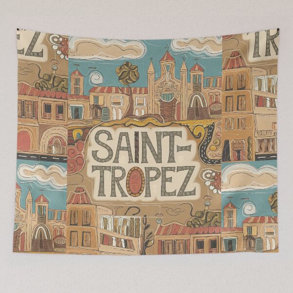Item preview, Saint-Tropez City of France Whimsical Retro Doodle Art designed and sold by Witty Shirts.