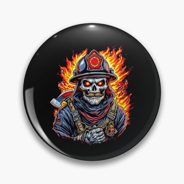 Item preview, Modern Trendy Skeleton Firefighter with flaming mustache and ax  designed and sold by SOUFIANE1991.