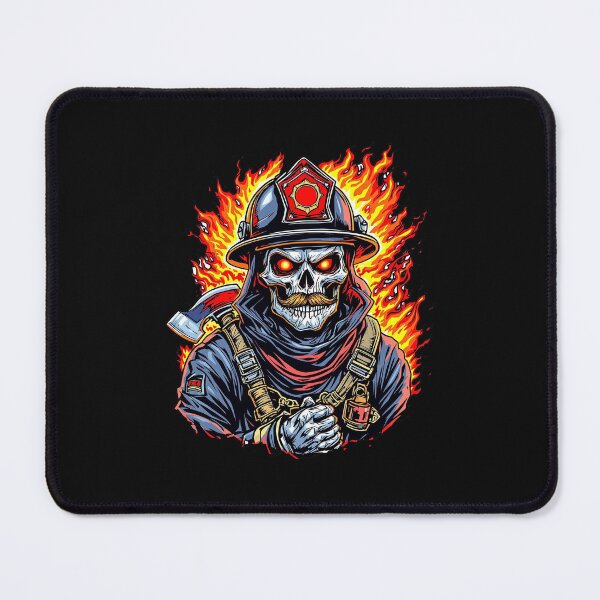 Item preview, Modern Trendy Skeleton Firefighter with flaming mustache and ax designed and sold by SOUFIANE1991.