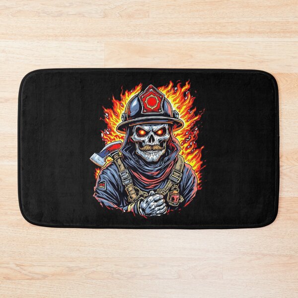 Item preview, Modern Trendy Skeleton Firefighter with flaming mustache and ax  designed and sold by SOUFIANE1991.