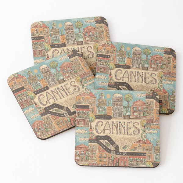 Item preview, Cannes City of France Whimsical Retro Doodle Art designed and sold by Witty Shirts.