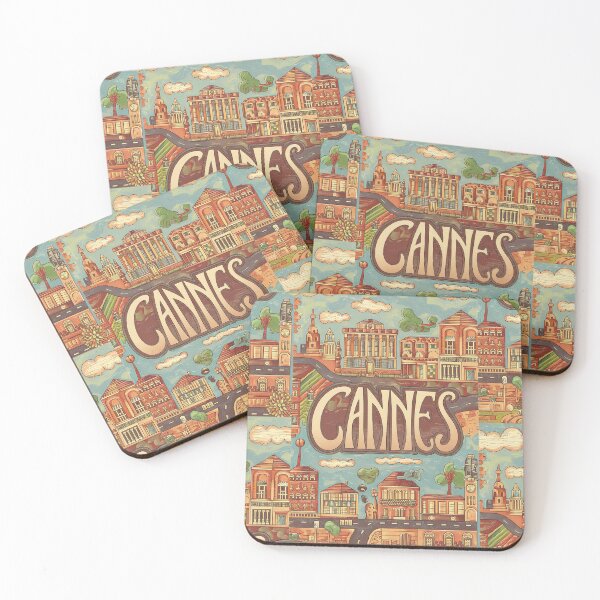 Item preview, Cannes City of France Whimsical Retro Doodle Art designed and sold by Witty Shirts.