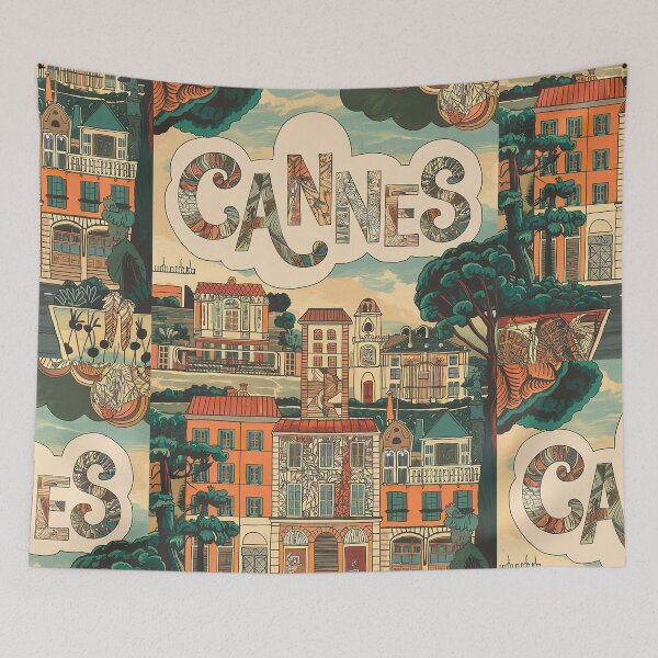Item preview, Cannes City of France Whimsical Retro Doodle Art designed and sold by Witty Shirts.