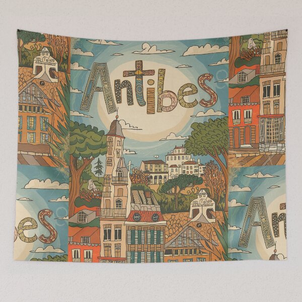 Item preview, Antibes City of France Whimsical Retro Doodle Art designed and sold by Witty Shirts.