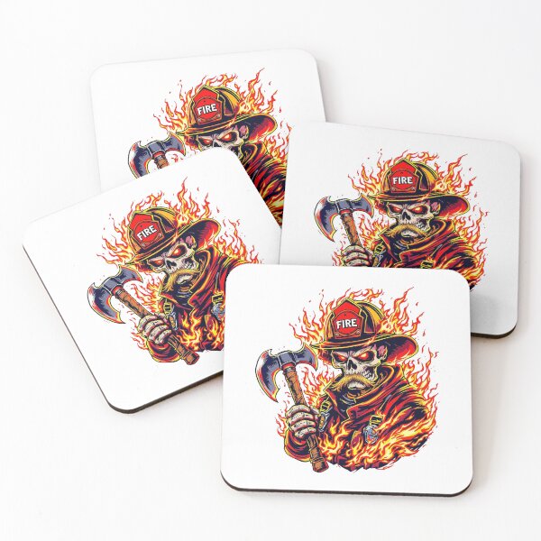 Item preview, Modern Trendy Skeleton Firefighter with flaming mustache and ax  designed and sold by SOUFIANE1991.