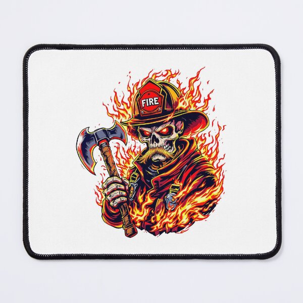 Item preview, Modern Trendy Skeleton Firefighter with flaming mustache and ax designed and sold by SOUFIANE1991.