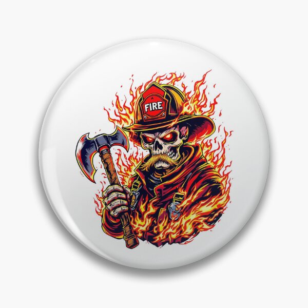 Item preview, Modern Trendy Skeleton Firefighter with flaming mustache and ax  designed and sold by SOUFIANE1991.