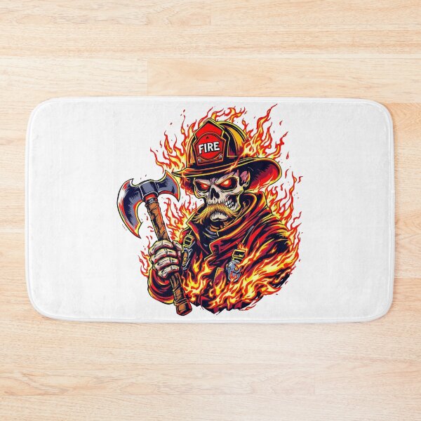 Item preview, Modern Trendy Skeleton Firefighter with flaming mustache and ax  designed and sold by SOUFIANE1991.