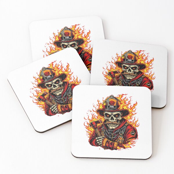 Item preview, Modern Trendy Skeleton Firefighter with flaming mustache and ax  designed and sold by SOUFIANE1991.
