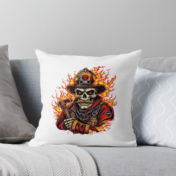 Item preview, Modern Trendy Skeleton Firefighter with flaming mustache and ax  designed and sold by SOUFIANE1991.