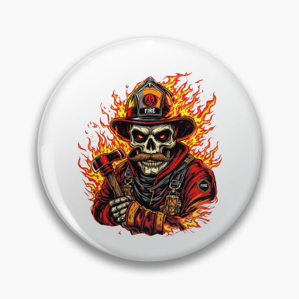 Item preview, Modern Trendy Skeleton Firefighter with flaming mustache and ax  designed and sold by SOUFIANE1991.
