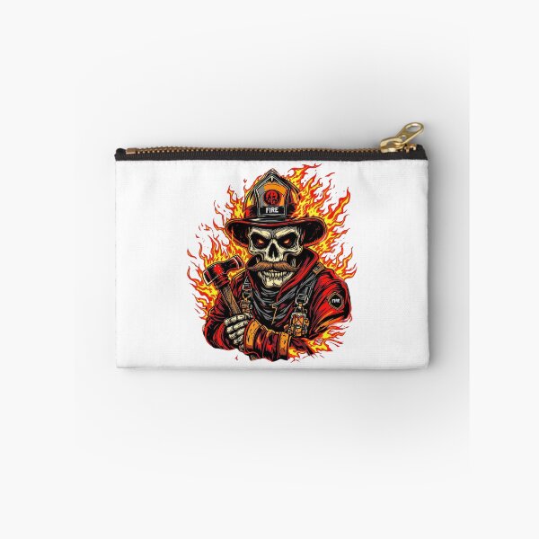 Item preview, Modern Trendy Skeleton Firefighter with flaming mustache and ax  designed and sold by SOUFIANE1991.