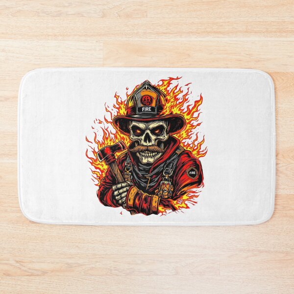 Item preview, Modern Trendy Skeleton Firefighter with flaming mustache and ax  designed and sold by SOUFIANE1991.