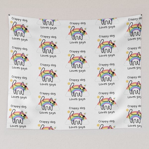 Item preview, Crappy dog loves gays - crappy dog, love, happiness and inclusion designed and sold by TheRubberOnion.