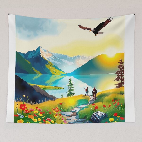 Item preview, Sunset's Warmth Over Majestic Peaks and Blooming Vistas designed and sold by PanoramaPrints.